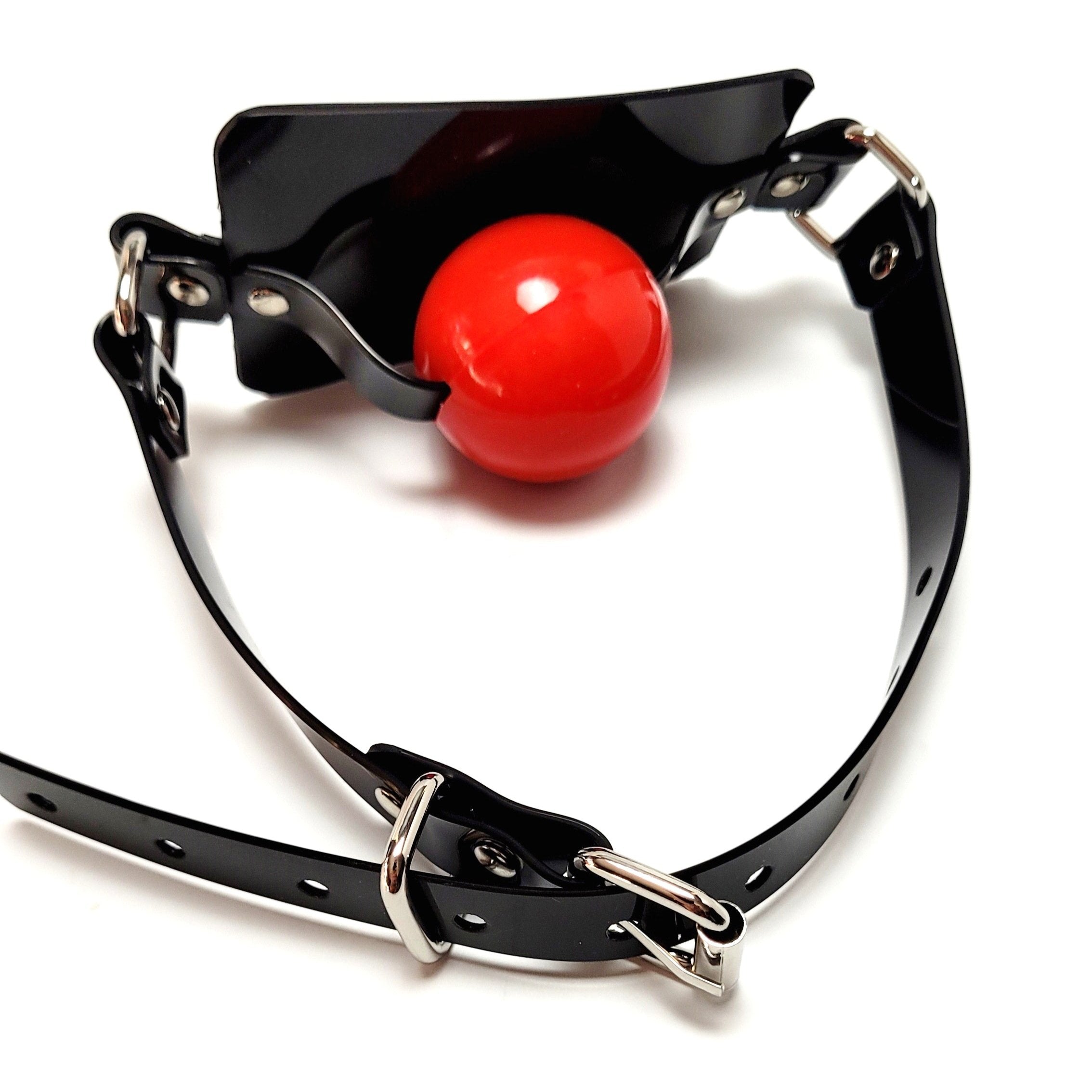 Ball Gag Panel Gag in black PVC AAG store Ball Gag Panel Gag in black PVC AAG store