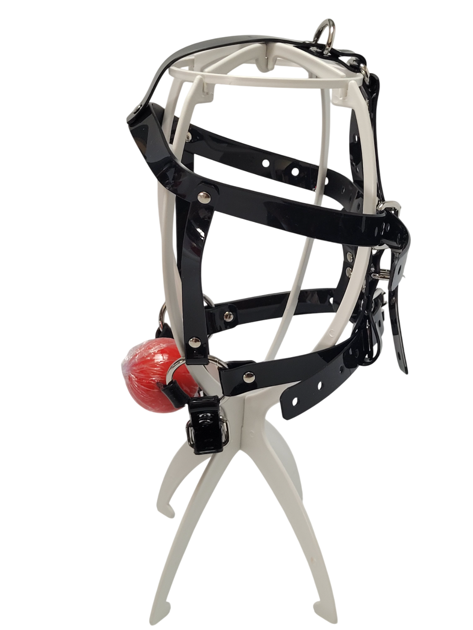 Harness ballgag type 4 in black PVC strap -Lockable -Vegan