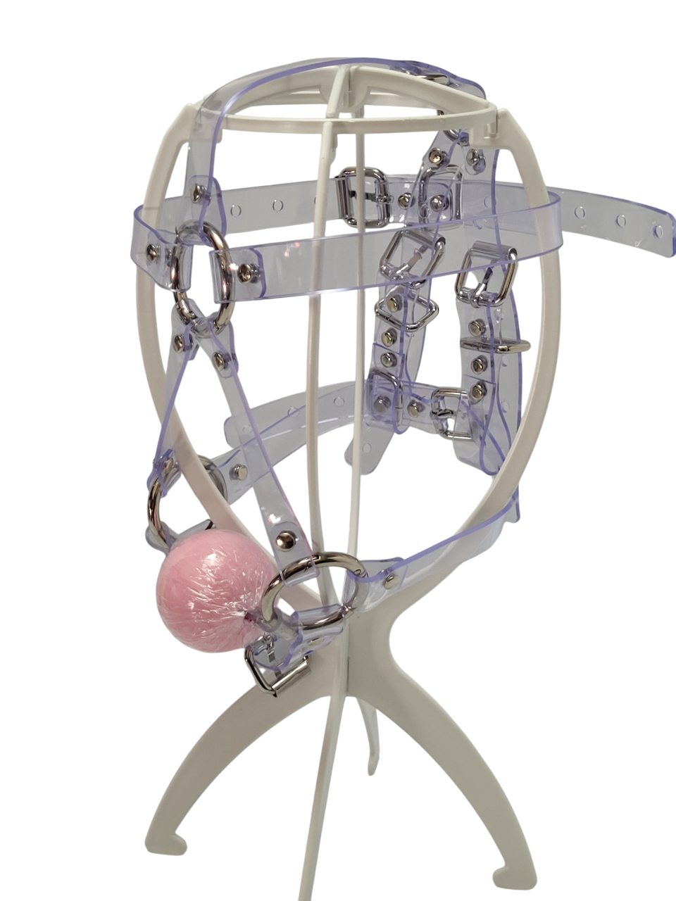 13 in 1 Harness ballgag in Clear PVC strap -Lockable -Vegan