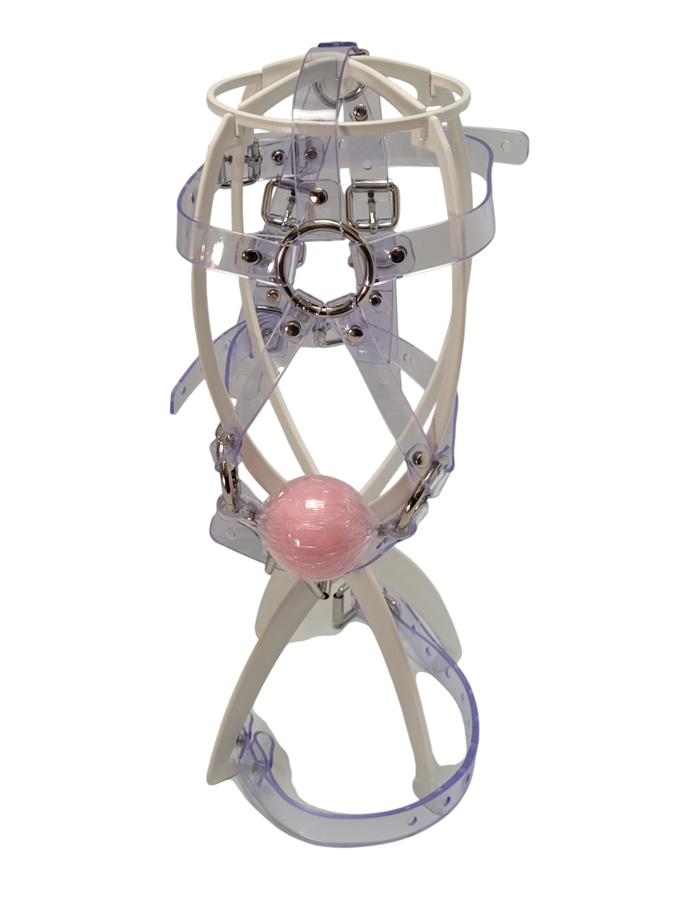 13 in 1 Harness ballgag in Clear PVC strap -Lockable -Vegan