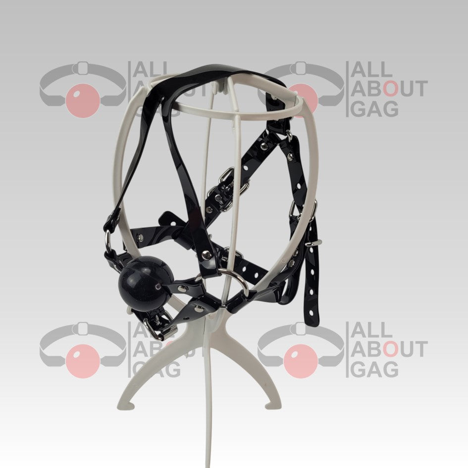 Y strap Harness ballgag in black PVC strap -Lockable -Vegan