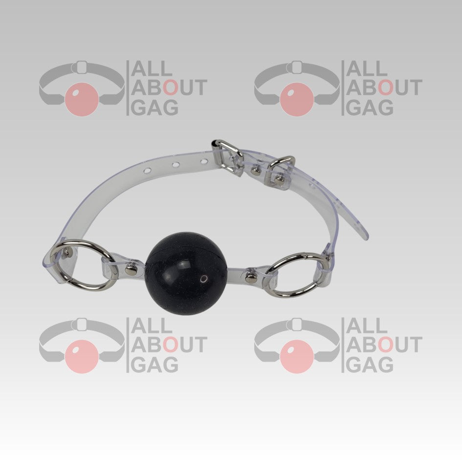 Black Silicon Ball Gag with PVC clear strap - Display Model (Photo Sample) – Used
