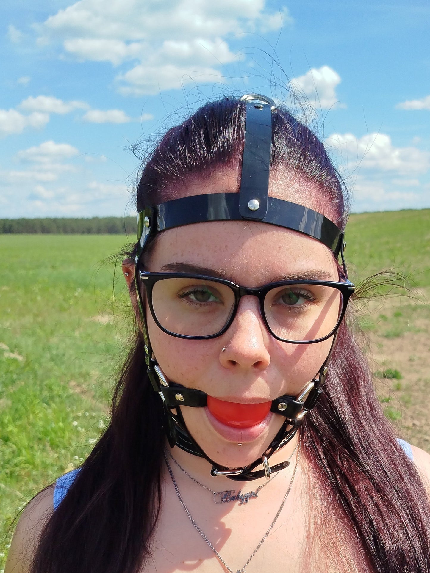 Harness ballgag type 4 in black PVC strap -Lockable -Vegan