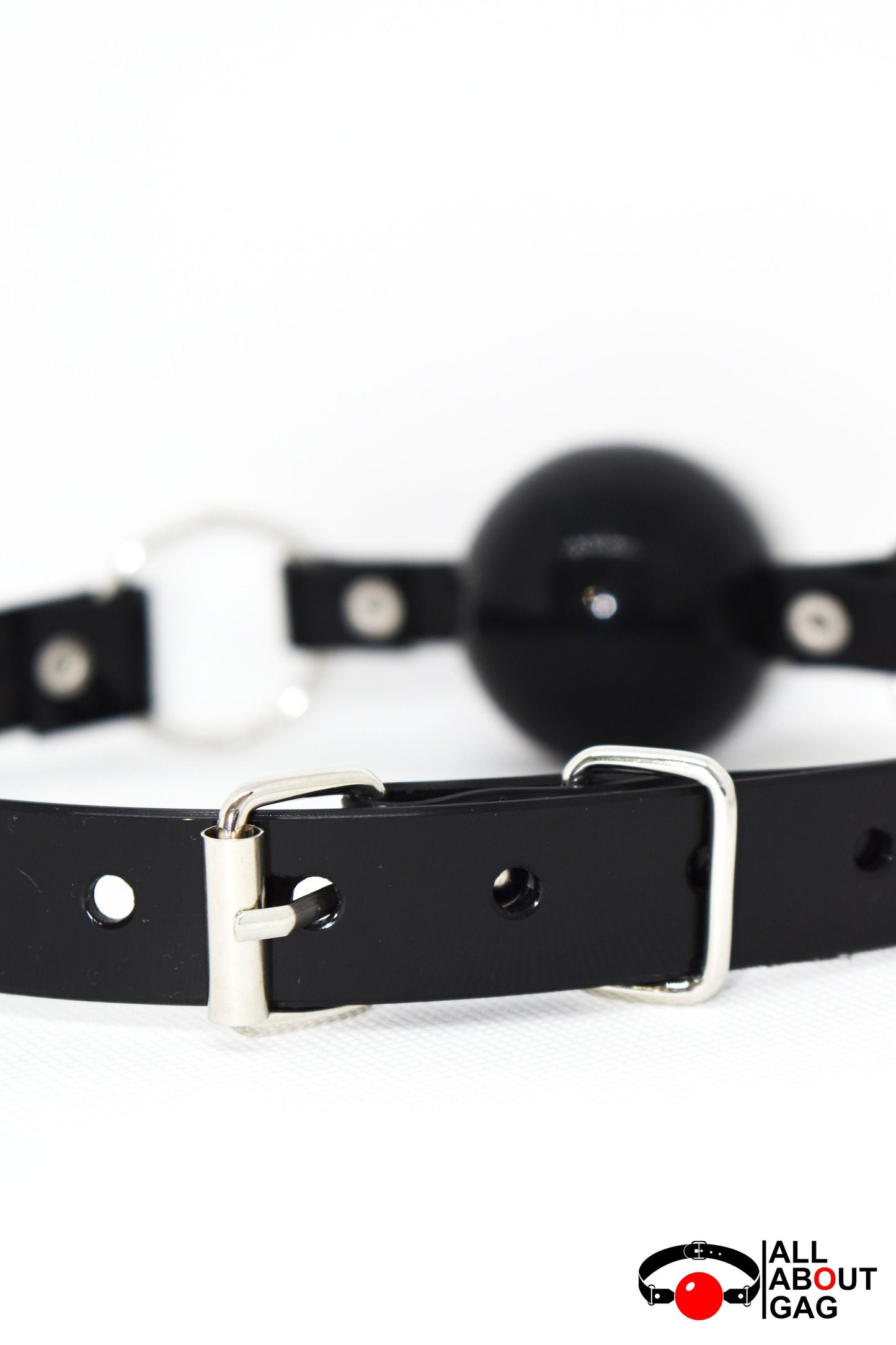 Black Silicon Ball Gag with PVC black strap -Lockable -Vegan