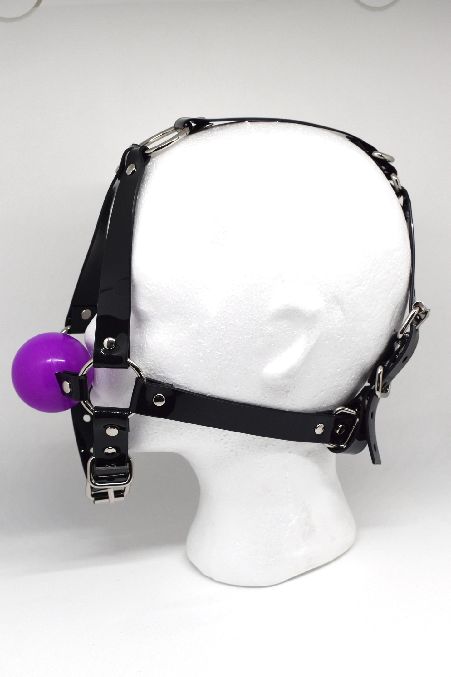 Harness ballgag type 1 in black PVC strap -Lockable -Vegan