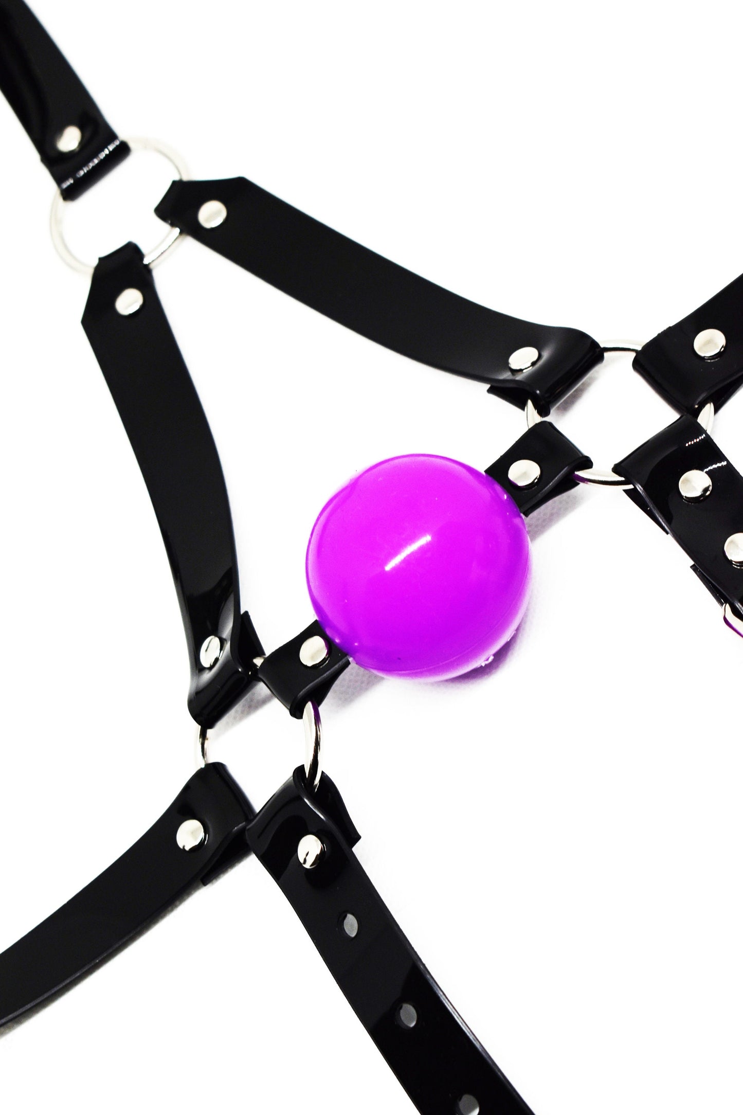 Harness ballgag type 1 in black PVC strap -Lockable -Vegan