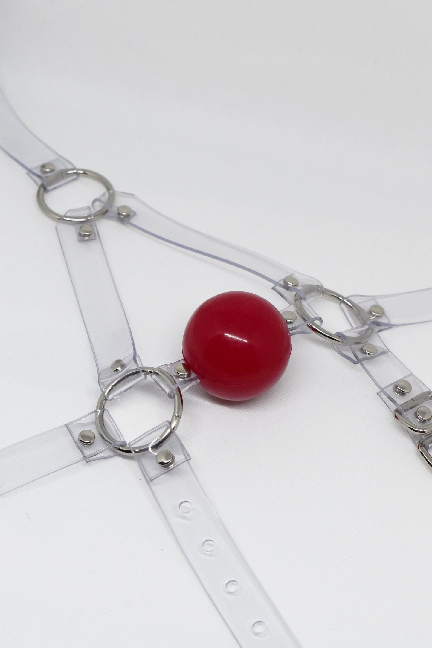 Harness ballgag type 1 in clear PVC strap -Lockable -Vegan