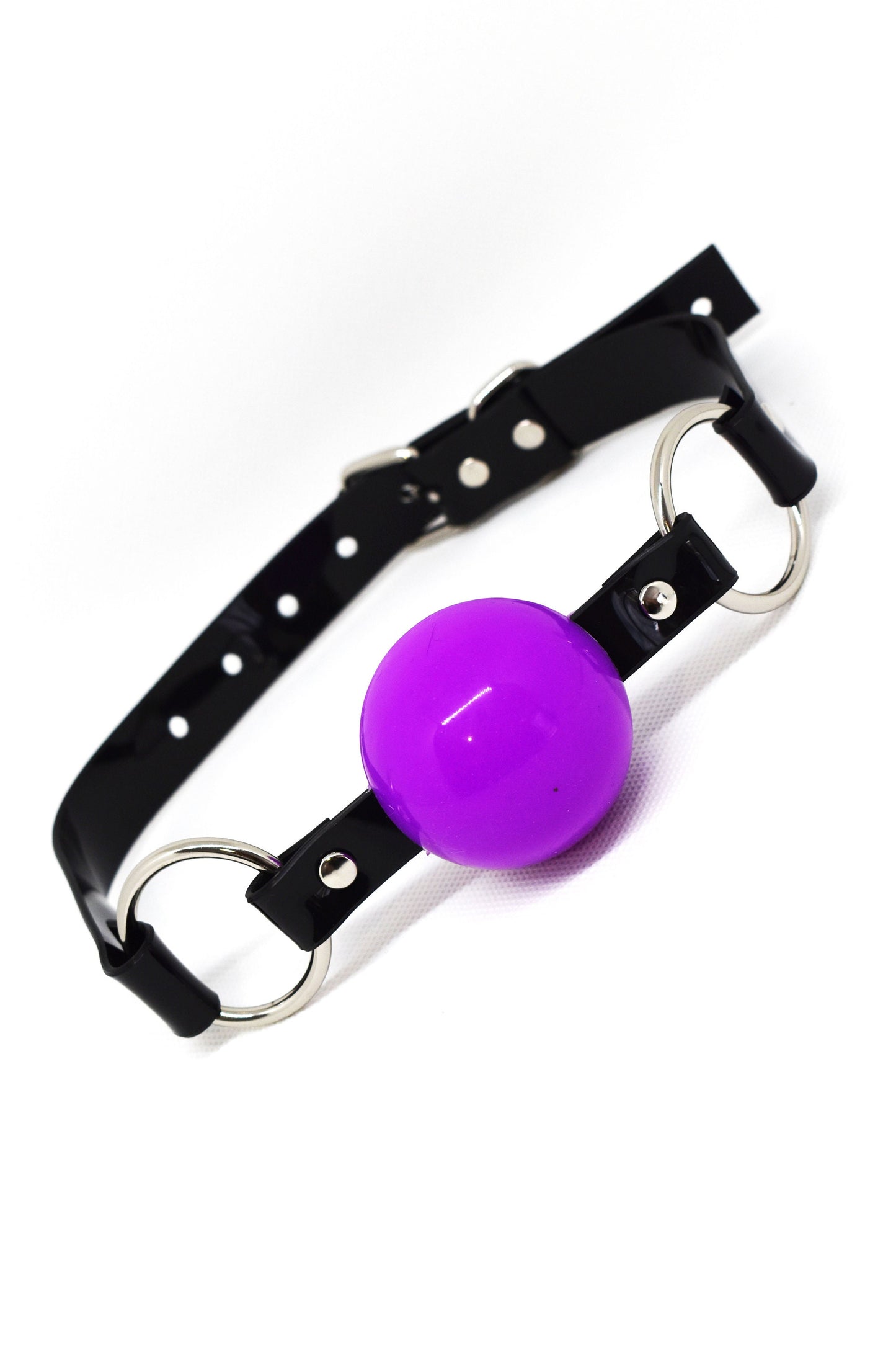 Purple Silicon Ball Gag with PVC black strap -Lockable -Vegan