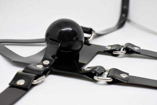 HUGE Black muzzle ballgag with PVC strap -Lockable -Vegan