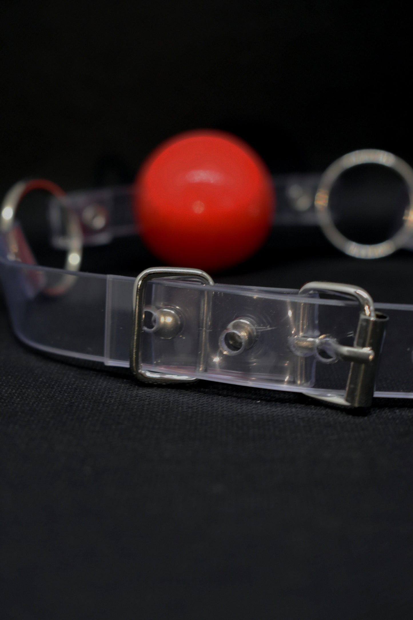Red Silicon Ball Gag with PVC clear strap -Lockable -Vegan