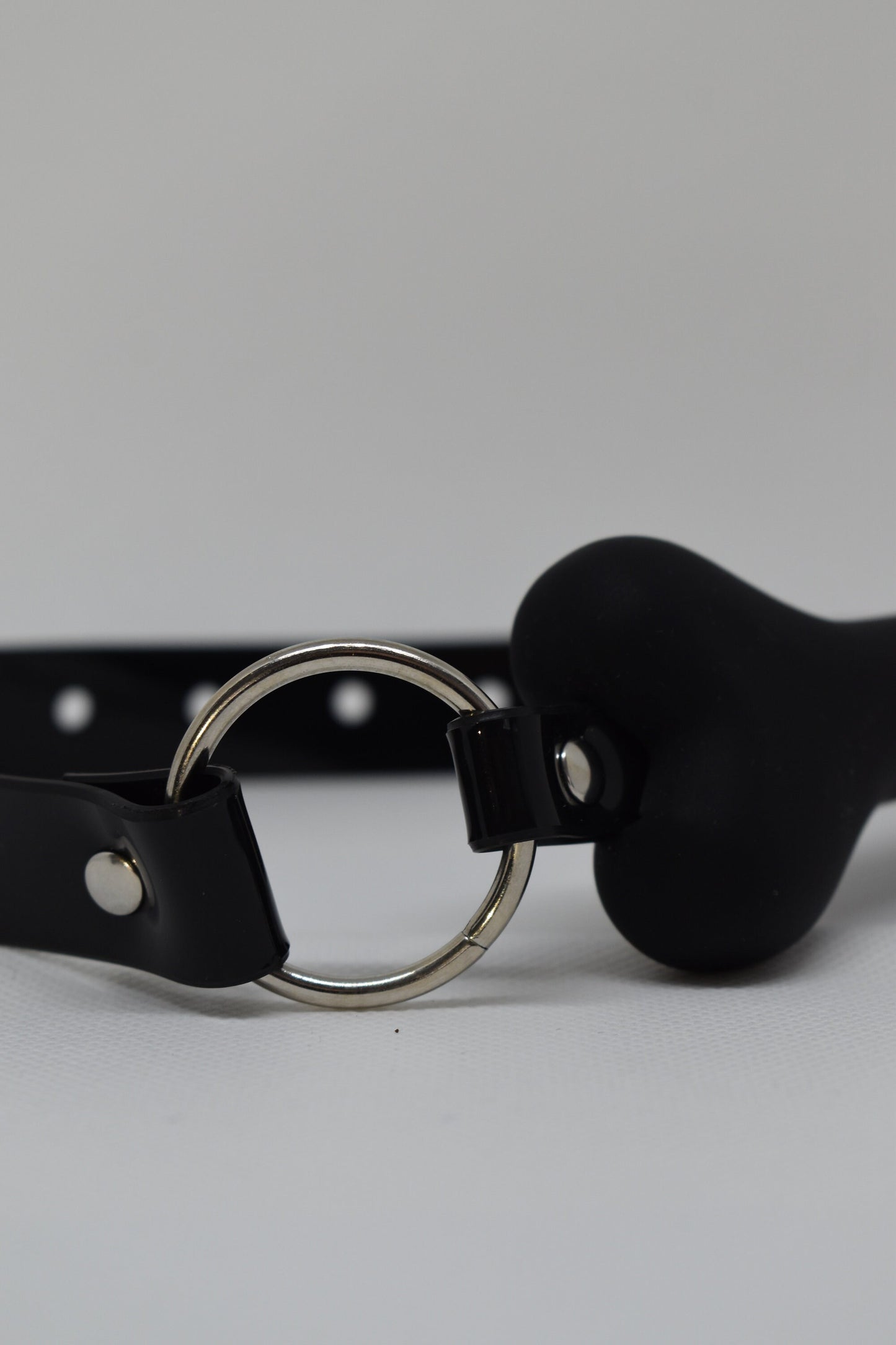 Black bone gag with PVC strap -Lockable -Vegan