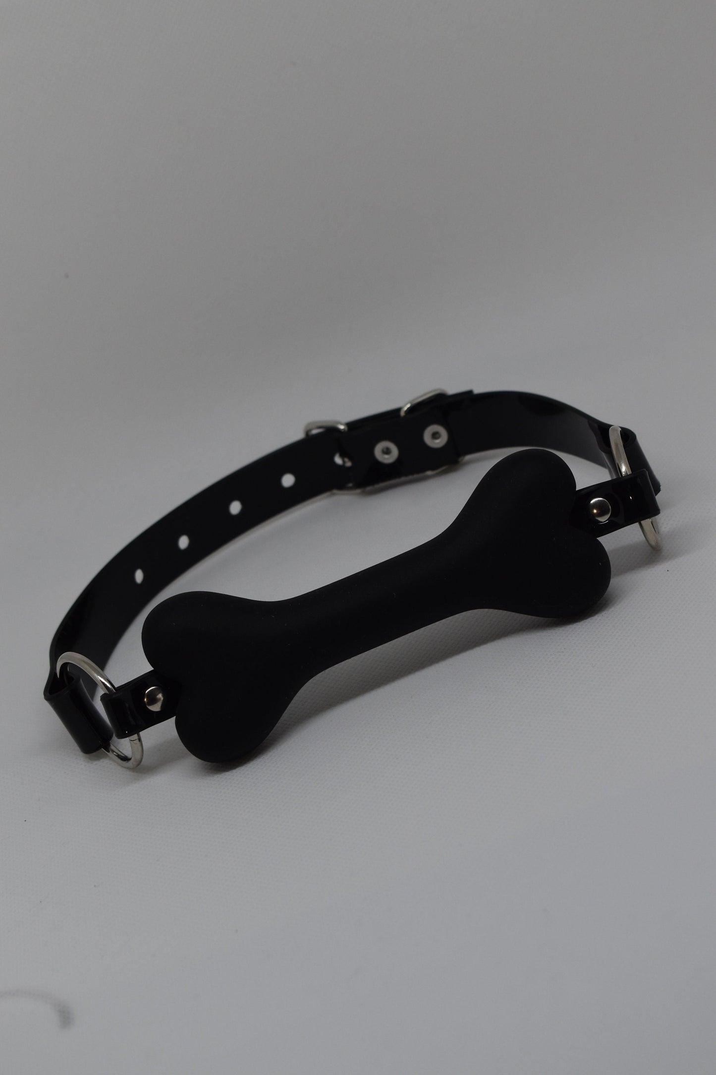 Black bone gag with PVC strap -Lockable -Vegan