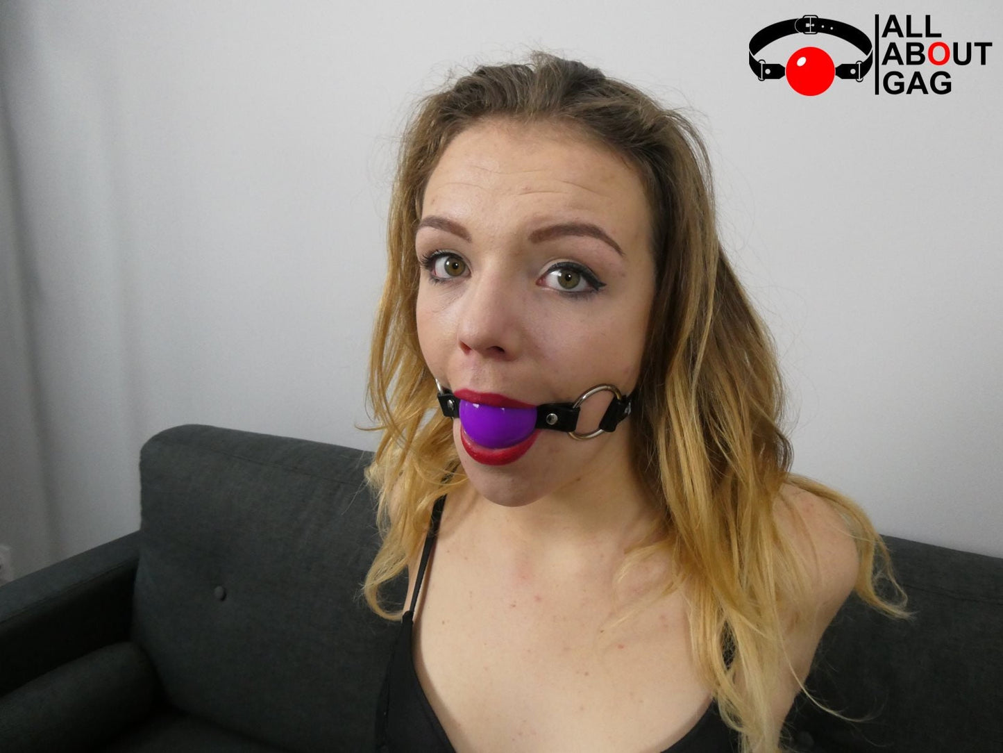 Purple Silicon Ball Gag with PVC black strap -Lockable -Vegan