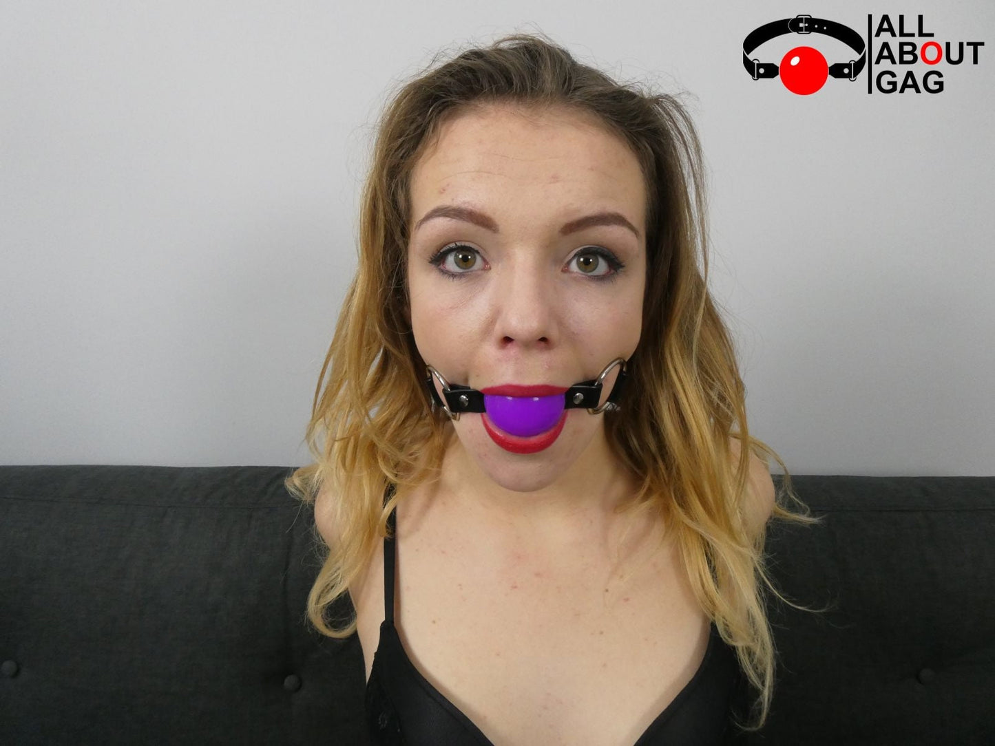 Purple Silicon Ball Gag with PVC black strap -Lockable -Vegan