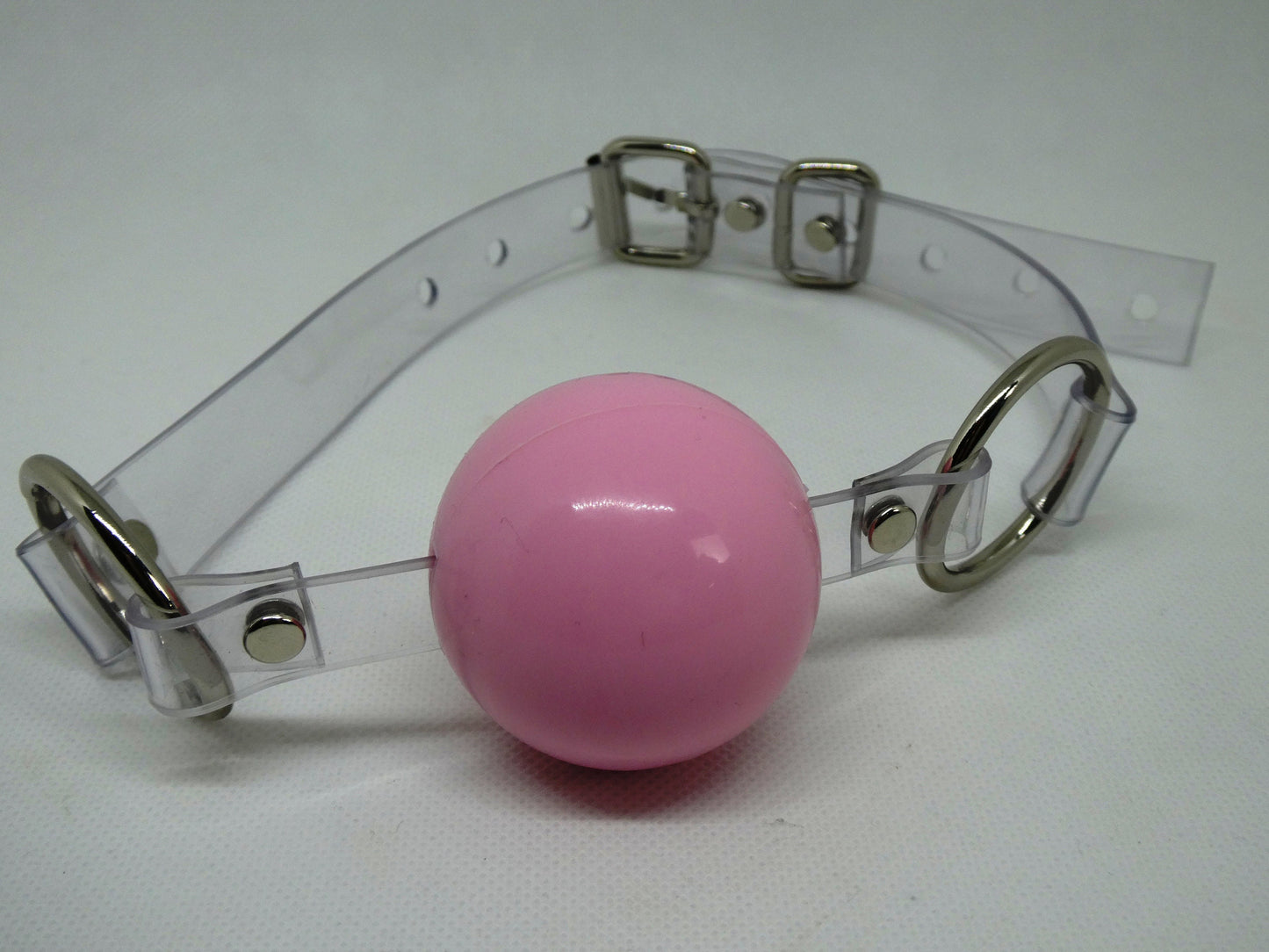 Pink Silicon Ball Gag with PVC clear strap -Lockable -Vegan