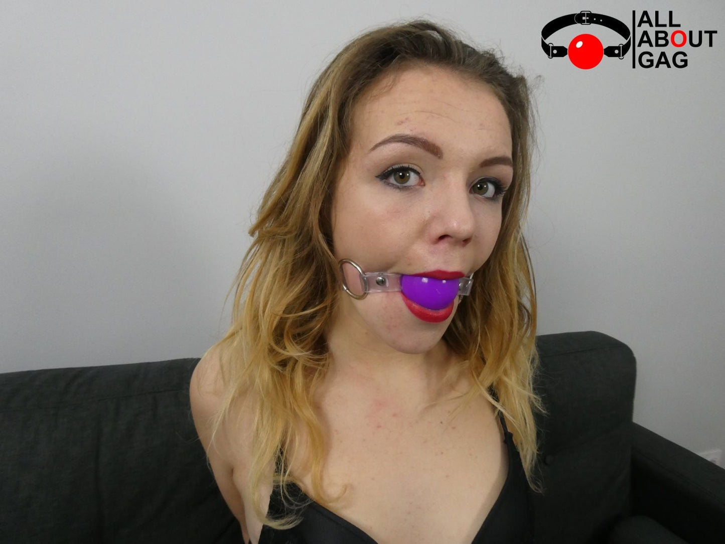 Purple Silicon Ball Gag with PVC clear strap -Lockable -Vegan