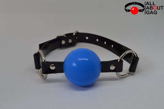 Blue Silicon Ball Gag with PVC black strap -Lockable -Vegan