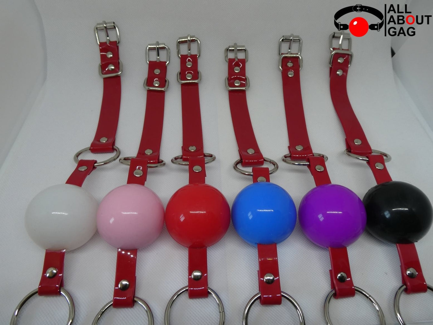 White Silicon Ball Gag with PVC red strap -Lockable -Vegan