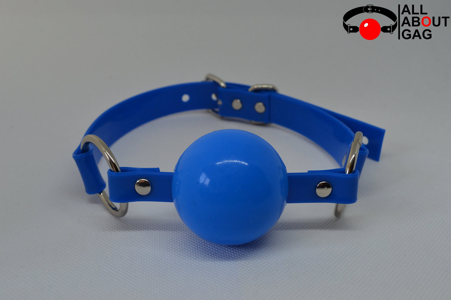 Blue Silicon Ball Gag with PVC blue strap -Lockable -Vegan
