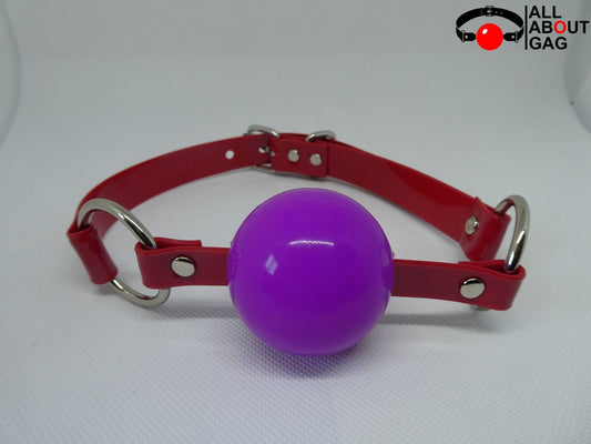 Purple Silicon Ball Gag with PVC red strap -Lockable -Vegan