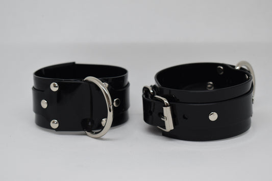 Black PVC bondage cuff set x4 hand and feet HEAVY DUTY