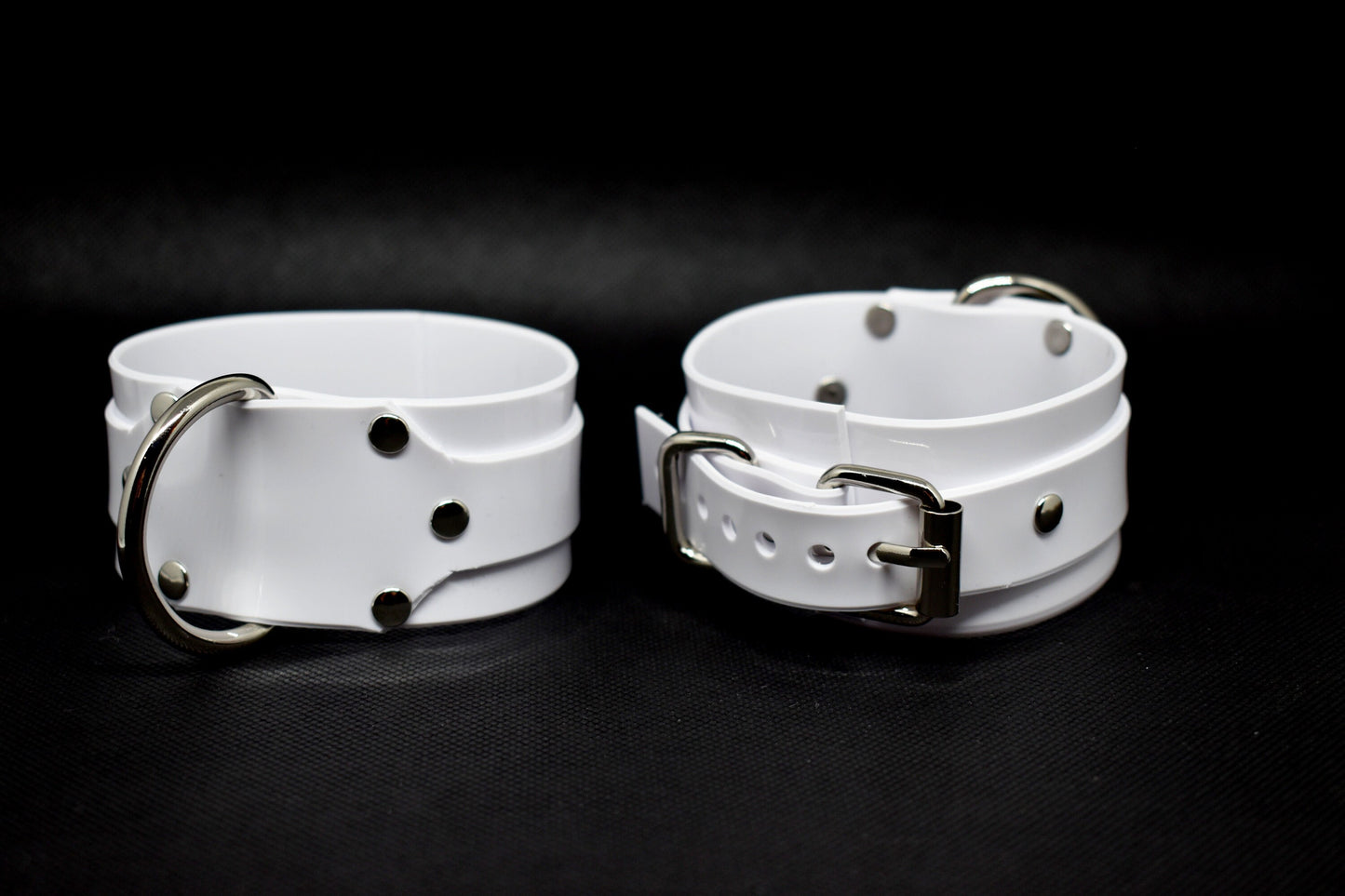 White PVC bondage cuff set x4 hand and feet HEAVY DUTY