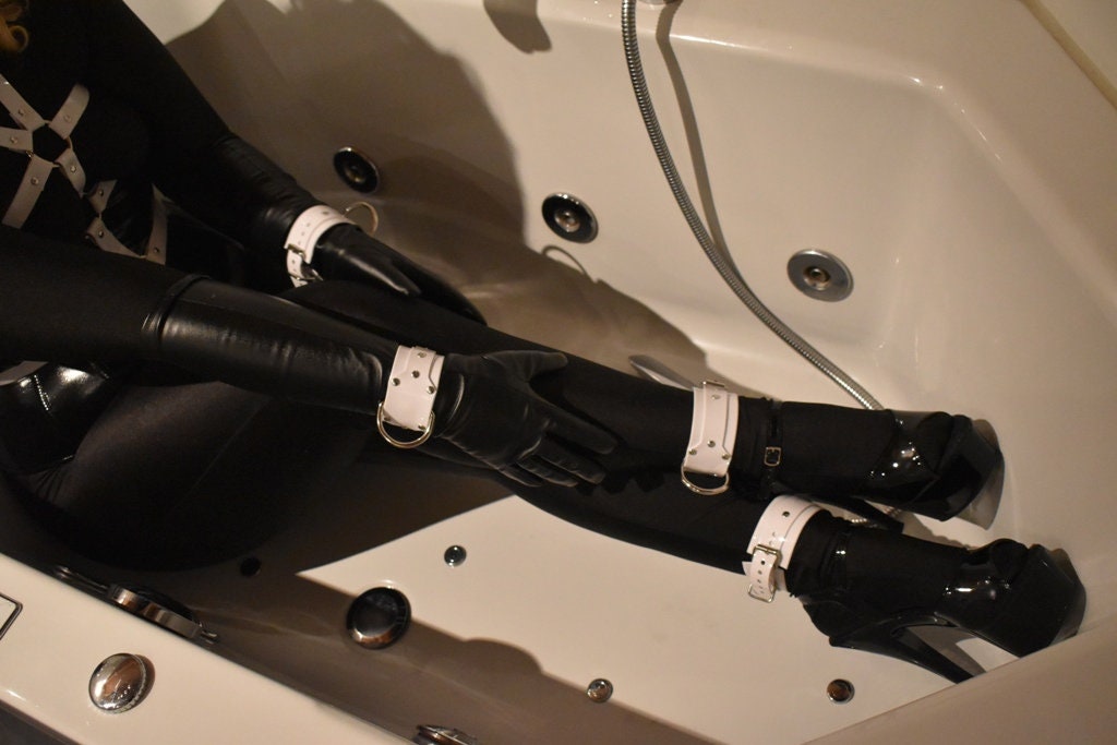 White PVC bondage cuff set x4 hand and feet HEAVY DUTY