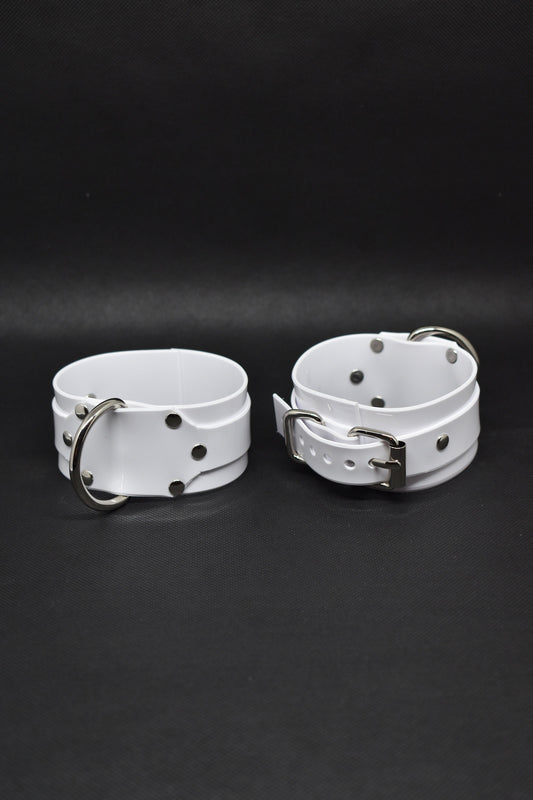 White PVC bondage cuff set x4 hand and feet HEAVY DUTY