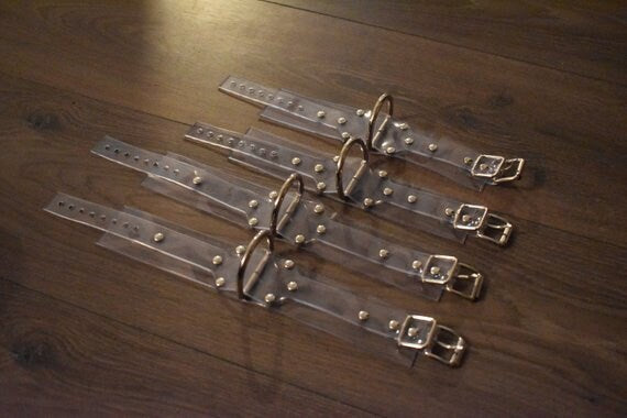Clear PVC bondage cuff set x4 hand and feet HEAVY DUTY