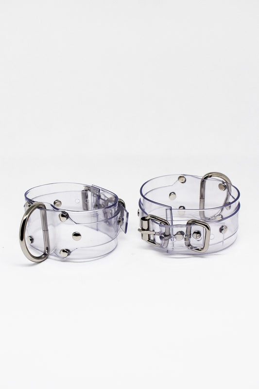 Clear PVC bondage cuff set x4 hand and feet HEAVY DUTY