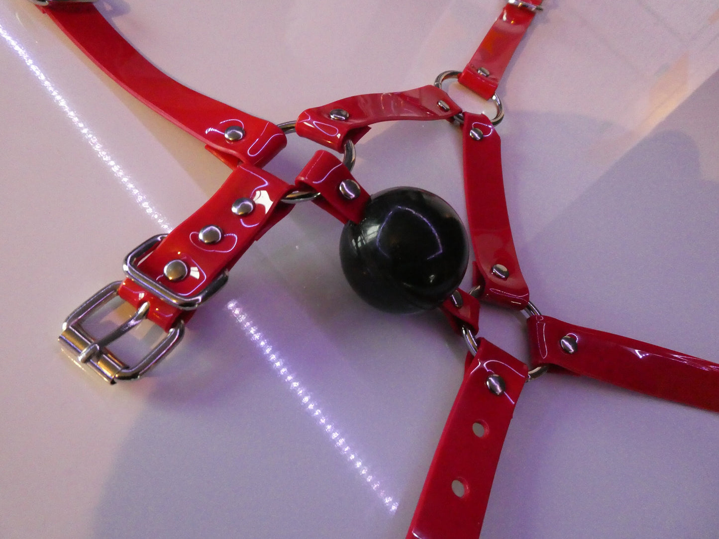 Harness ballgag type 1 in Red PVC strap -Lockable -Vegan
