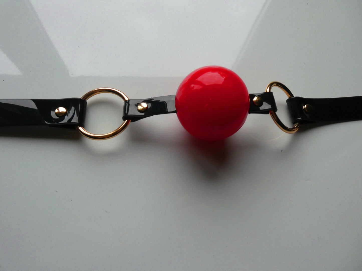 Black and Gold Silicon Ball Gag with PVC black strap -Lockable -Vegan