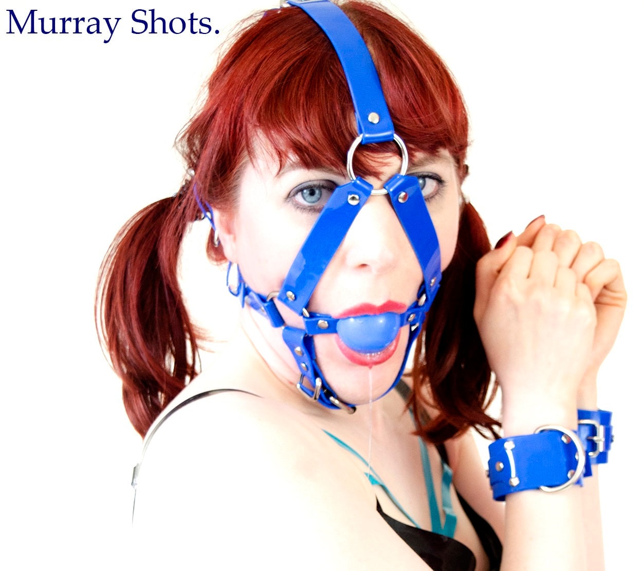 Harness ballgag type 1 in Blue PVC strap -Lockable -Vegan