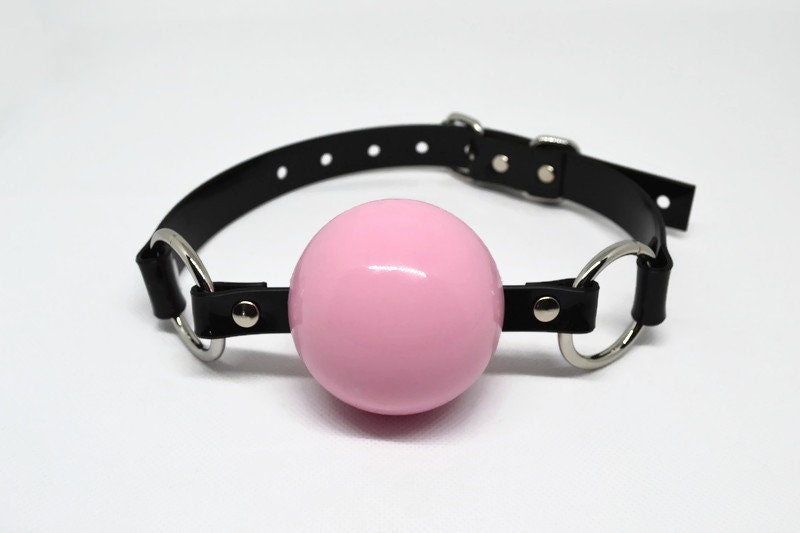 Huge (56 or 52 mm) Pink silicon ball gag with PVC strap -Lockable -Vegan