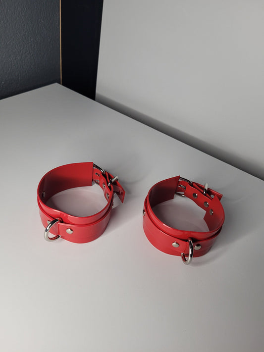 Red PVC bondage cuff set x2 hand or feet