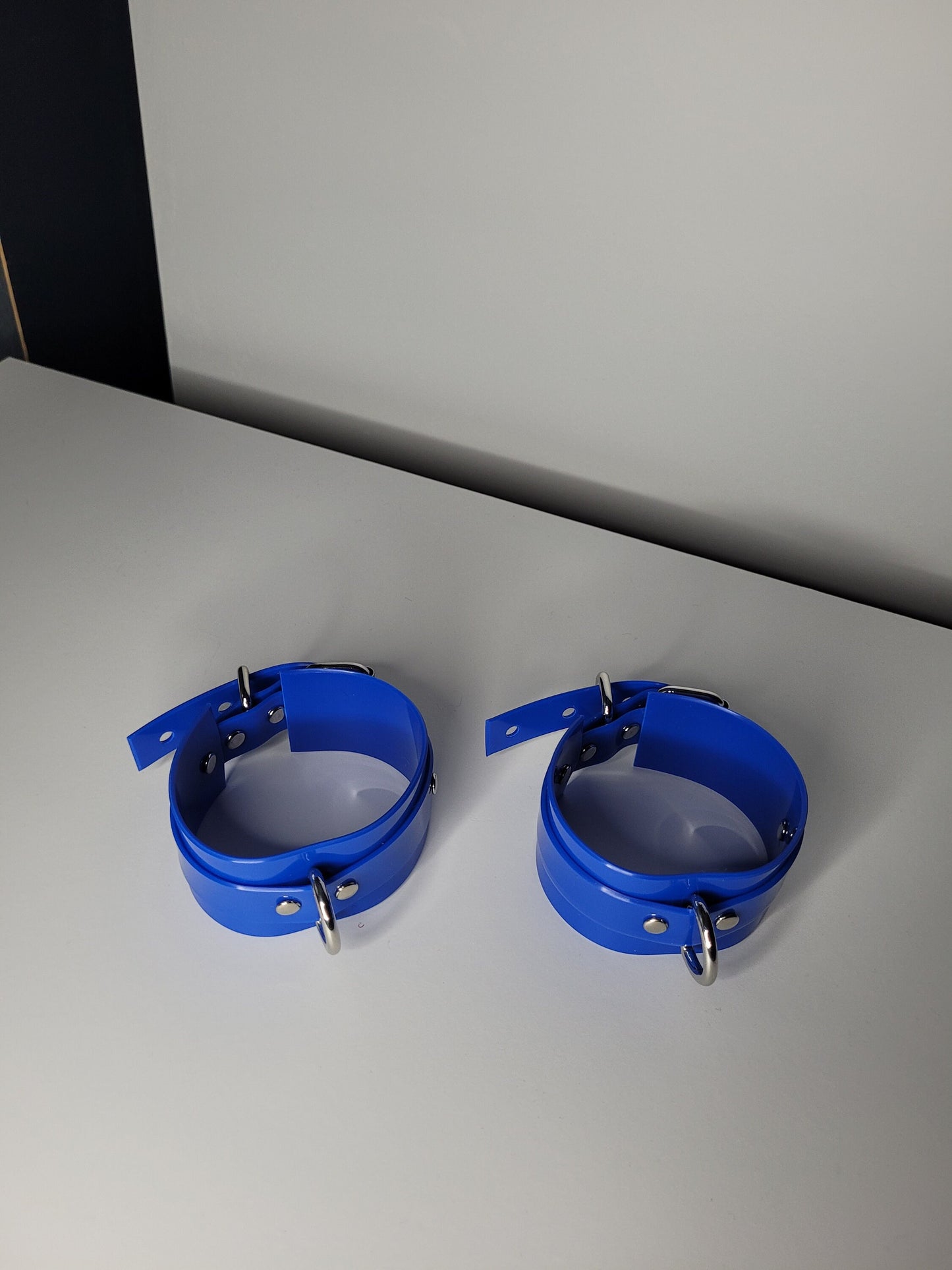 Blue PVC bondage cuff set x2 hand or feet