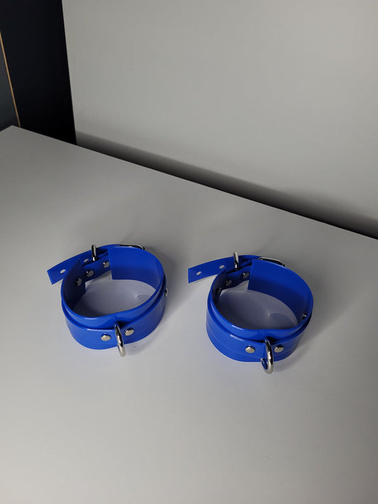Blue PVC bondage cuff set x2 hand or feet