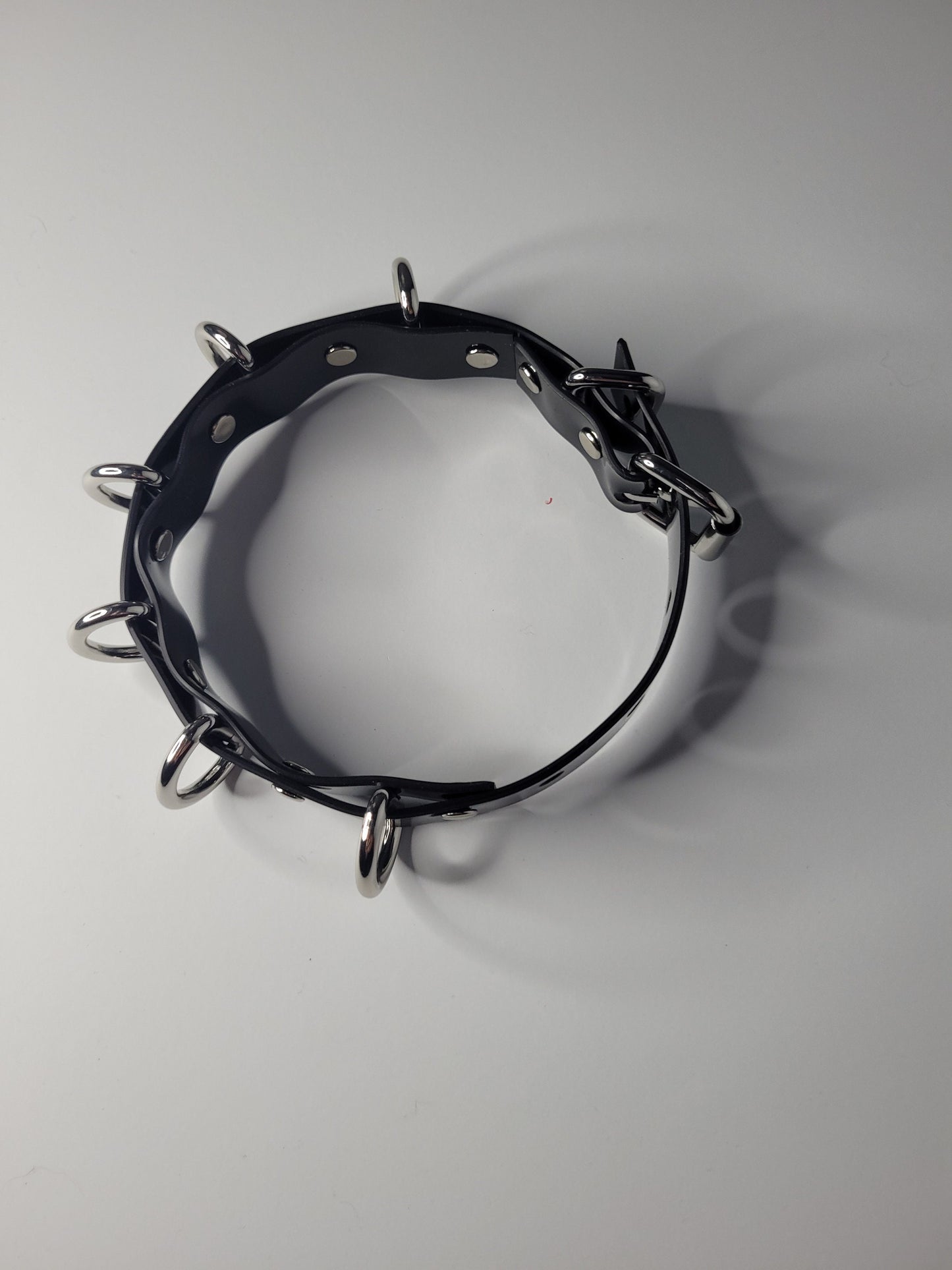 Black PVC neck collar multiple D ring inspired by Rhea Ripley