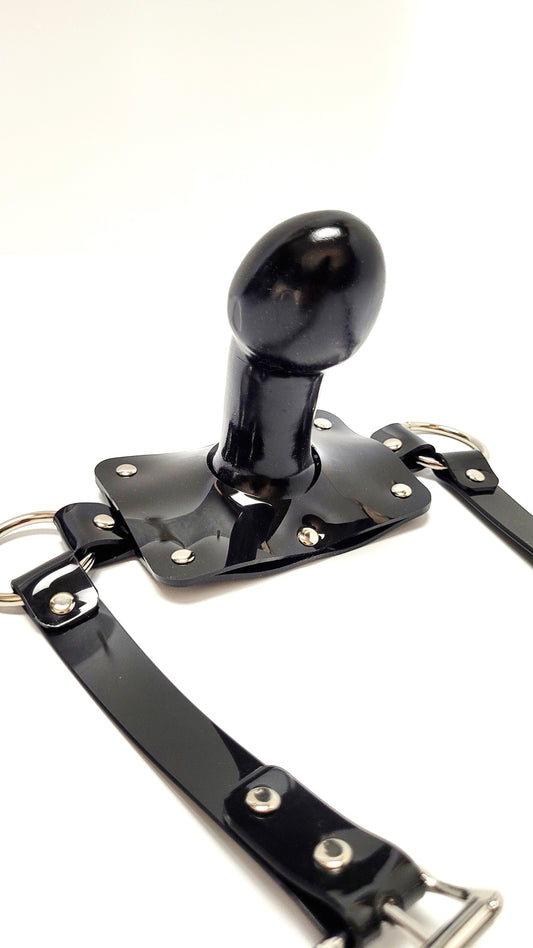 Huge Penis Panel Gag in Black PVC