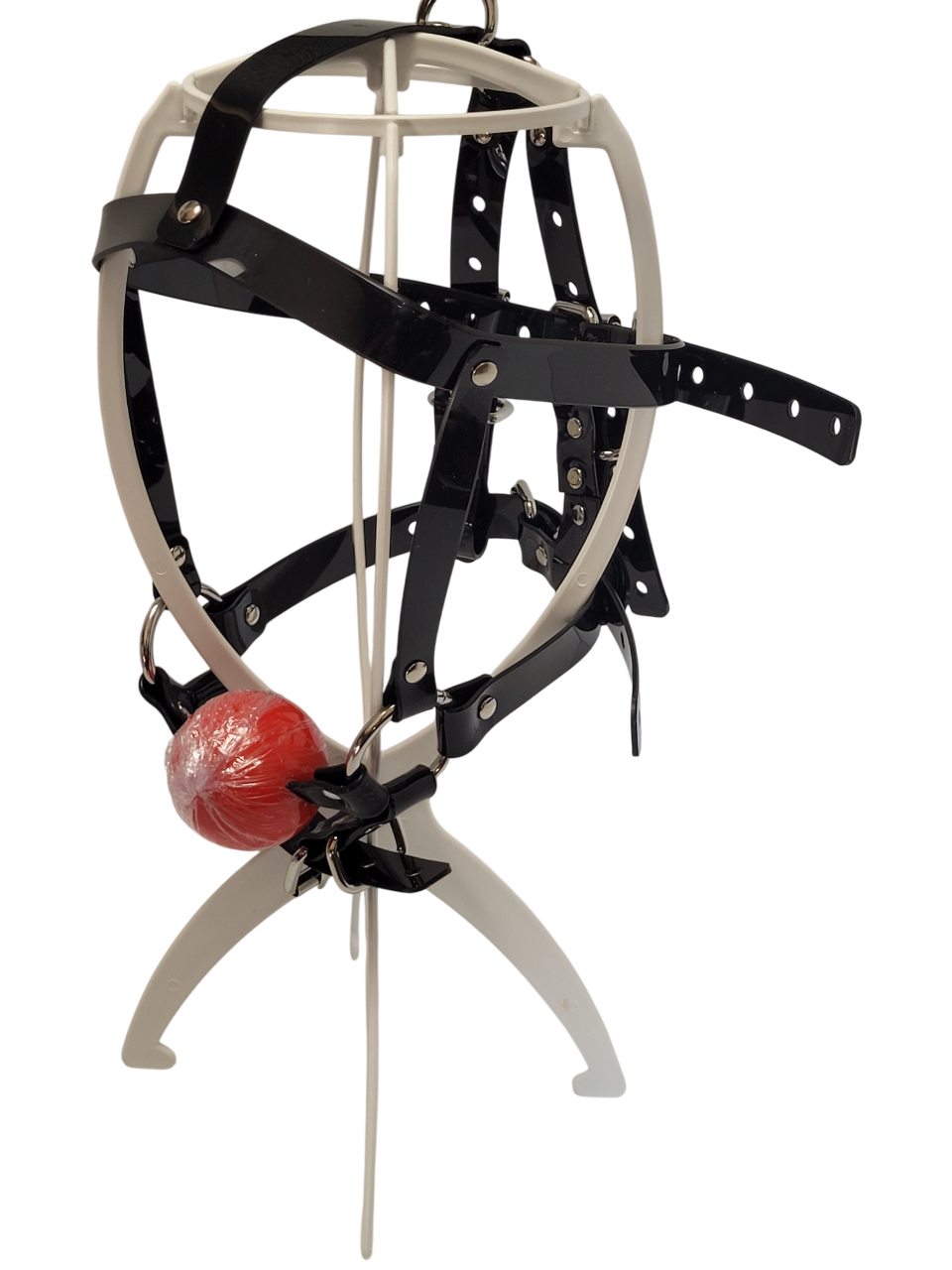 Harness ballgag type 4 in black PVC strap -Lockable -Vegan