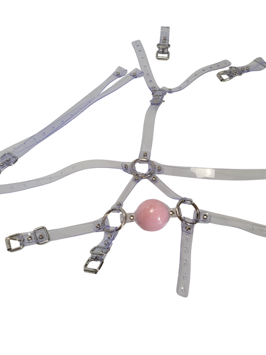 13 in 1 Harness ballgag in Clear PVC strap -Lockable -Vegan