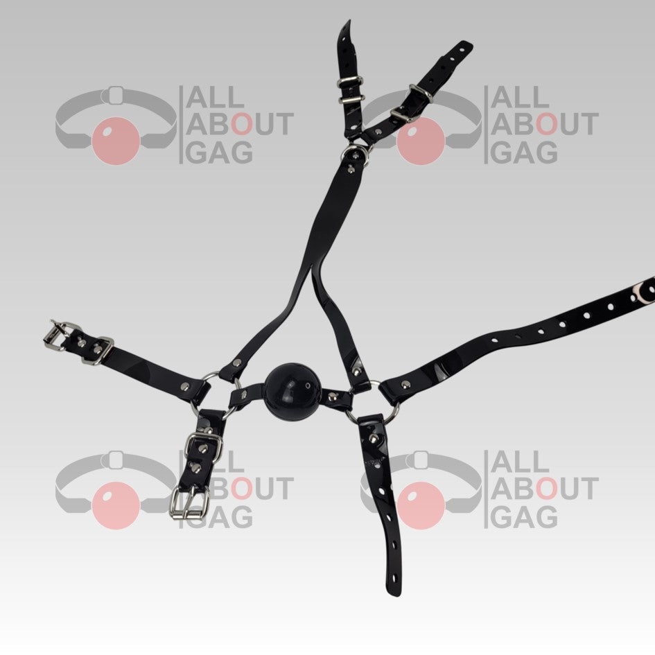 Y strap Harness ballgag in black PVC strap -Lockable -Vegan