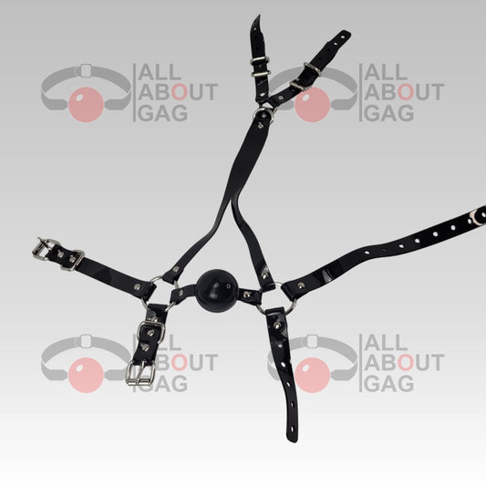 Y strap Harness ballgag in black PVC strap -Lockable -Vegan