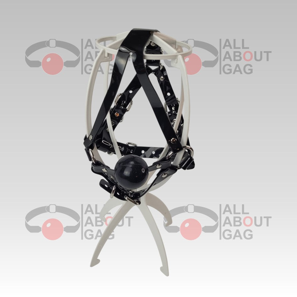 Y strap Harness ballgag in black PVC strap -Lockable -Vegan