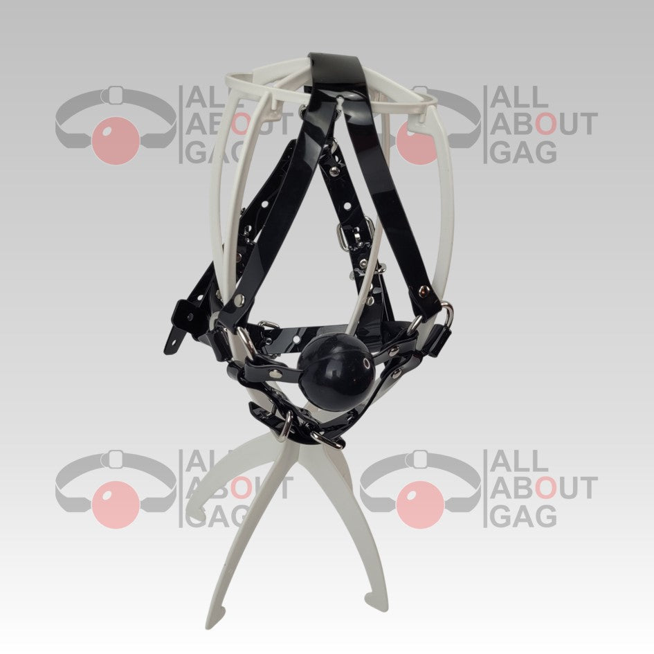 Y strap Harness ballgag in black PVC strap -Lockable -Vegan
