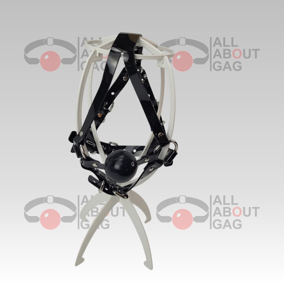 Y strap Harness ballgag in black PVC strap -Lockable -Vegan