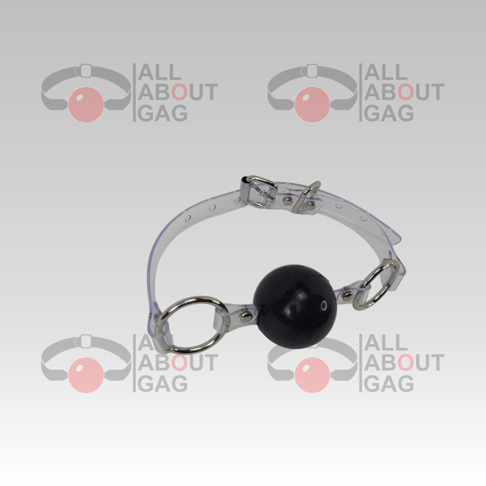 Black Silicon Ball Gag with PVC clear strap - Display Model (Photo Sample) – Used
