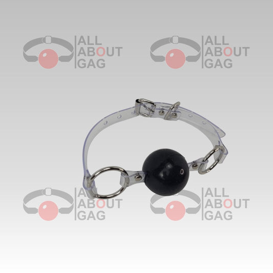 Black Silicon Ball Gag with PVC clear strap - Display Model (Photo Sample) – Used