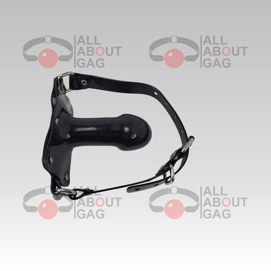 Huge Penis Panel Gag in Black PVC - Display Model (Photo Sample) – Used