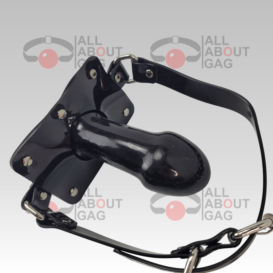 Huge Penis Panel Gag in Black PVC - Display Model (Photo Sample) – Used